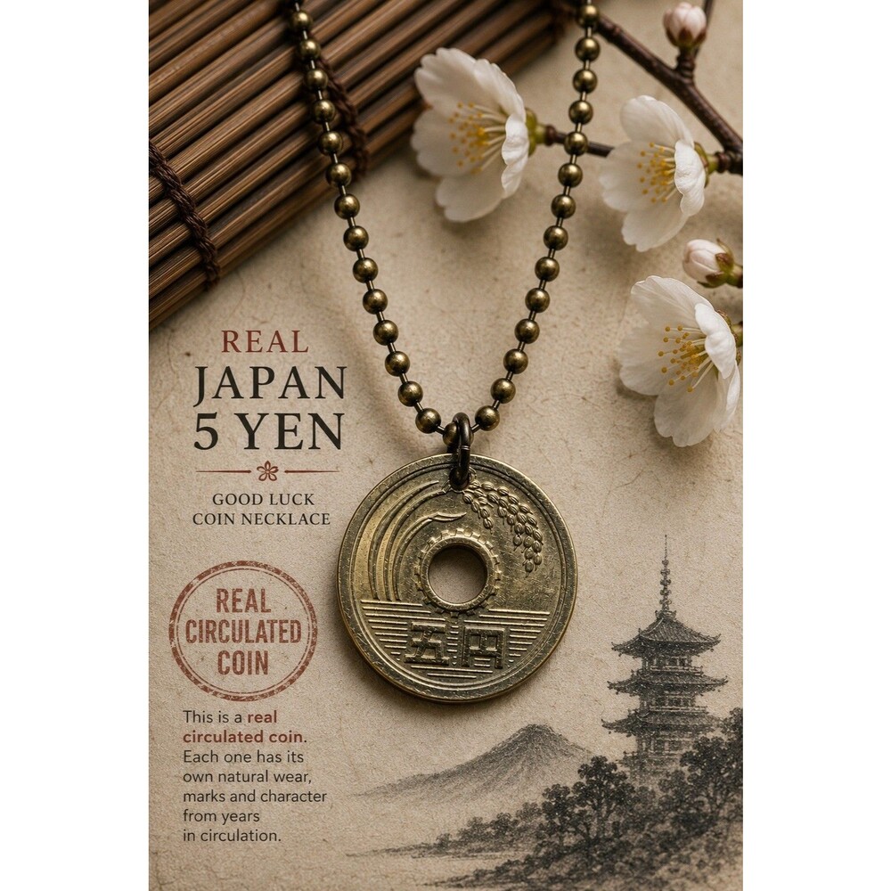 Real Japan 5 Yen Good Luck Coin On Military Style Ball Chain Great Gift!
